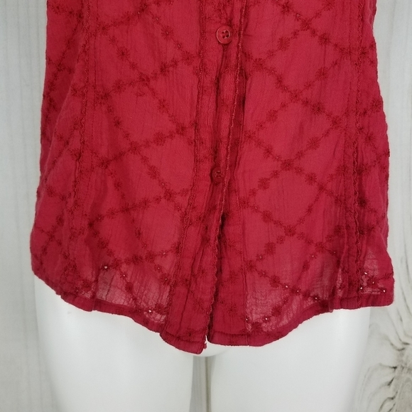 Y2K Roxy Red Eyelet Embroidery Cotton Blouse Size Large Juniors - Picture 8 of 10